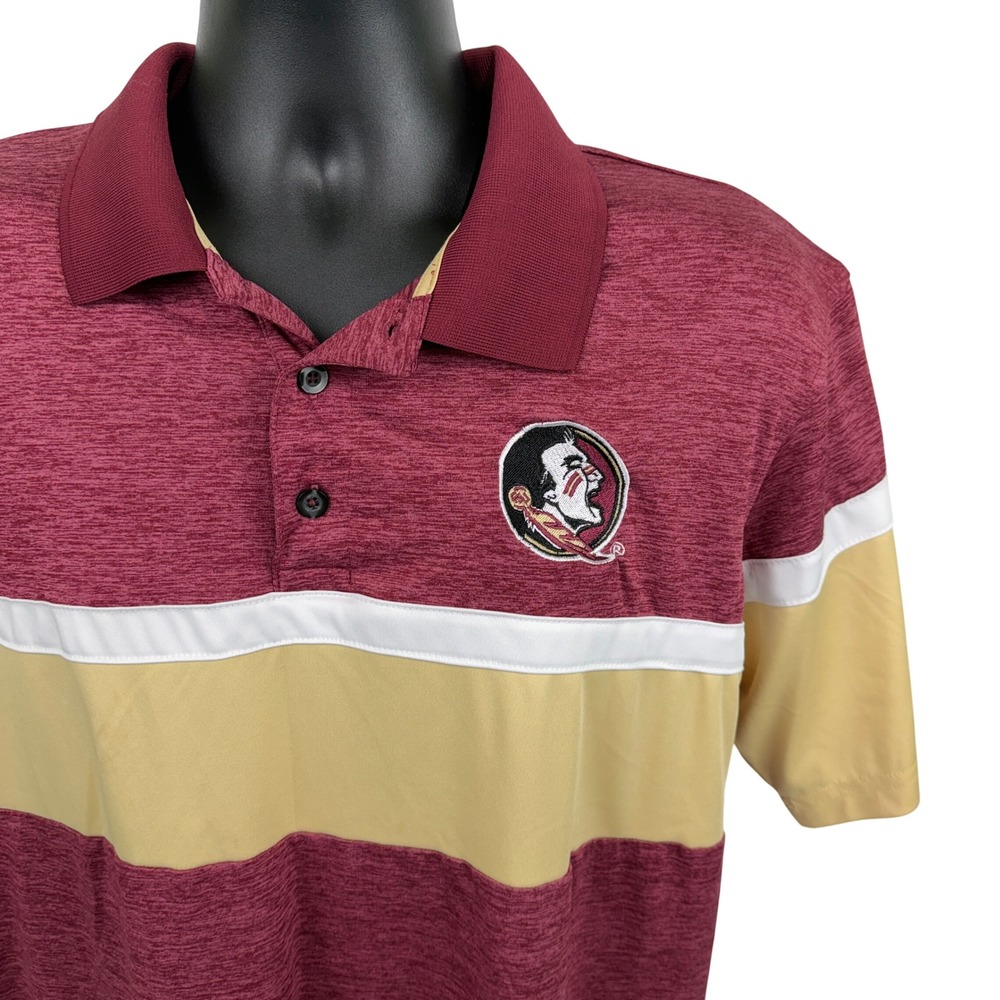 Florida State Seminoles Polo Shirt Champion Mens Large Garnet Gold Striped